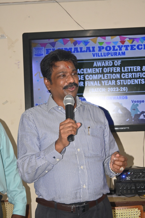 elumalai polytechnic college proudly celebrates the award ceremony for placement offer letters course completion certificates for our final year students batch 2023 26 